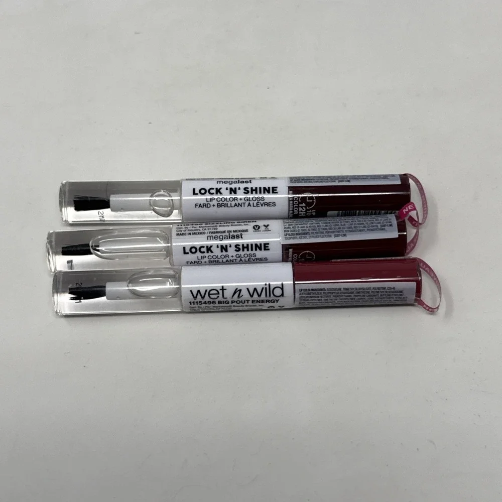 Wet n Wild Megalast Lock 'N' Shine Lip Color + Gloss, LA Pink Lip Color. QTY:3